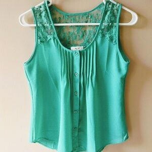 MINE Sleeveless Turquoise Top Lace Back S